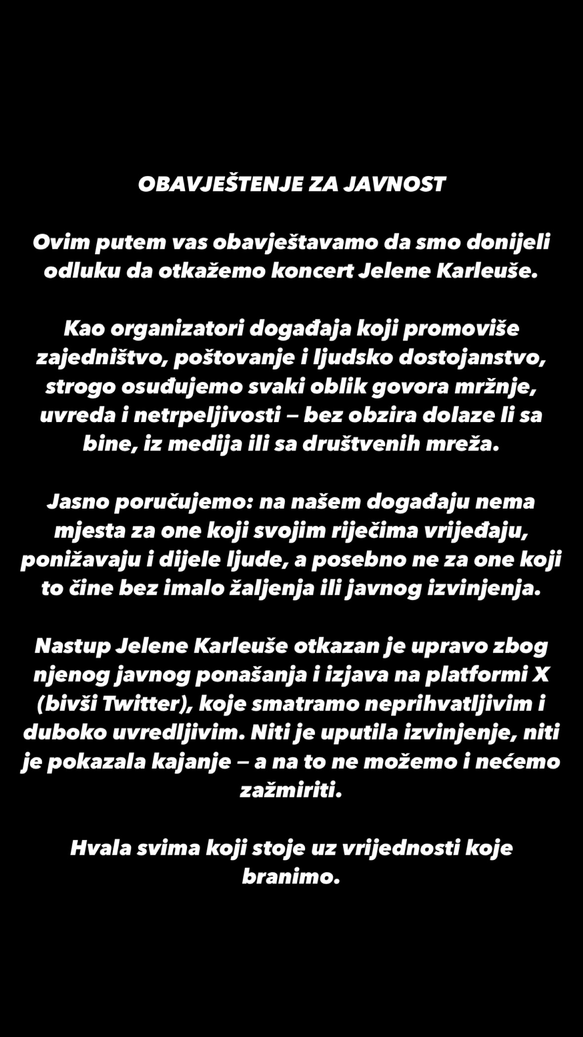 Sanski Most otkazao koncert Jelene Karleuše zbog negiranja genocida u Srebrenici