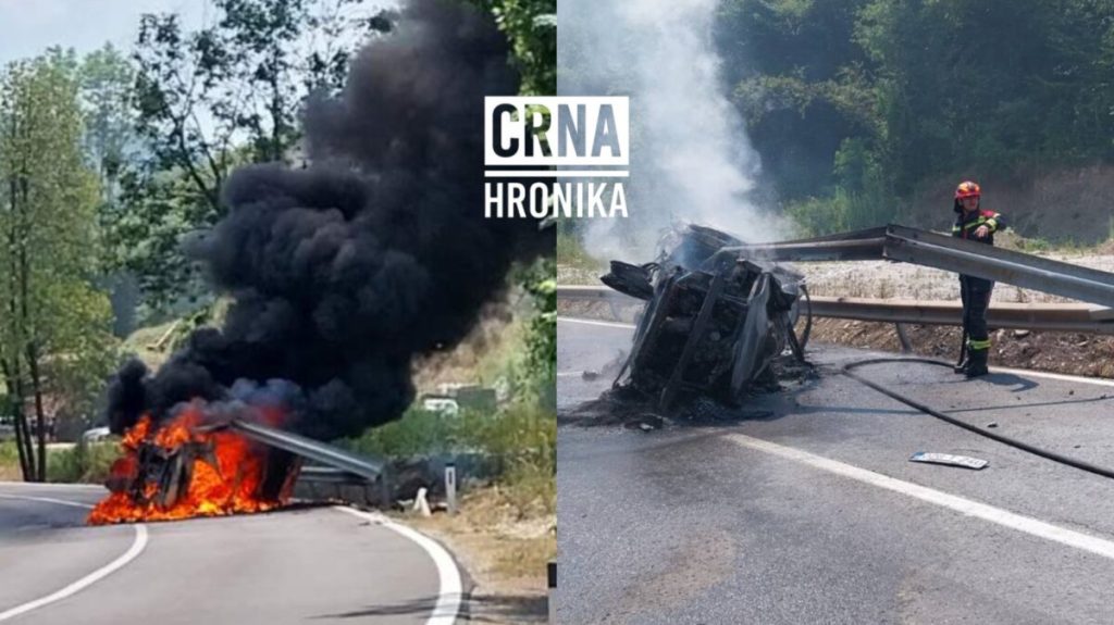 Izgorjelo vozilo kod Vogošće: Putniku bankina presjekla nogu, vozilo planulo nakon udara