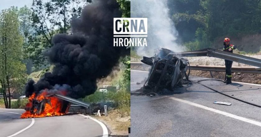 Izgorjelo vozilo kod Vogošće: Putniku bankina presjekla nogu, vozilo planulo nakon udara
