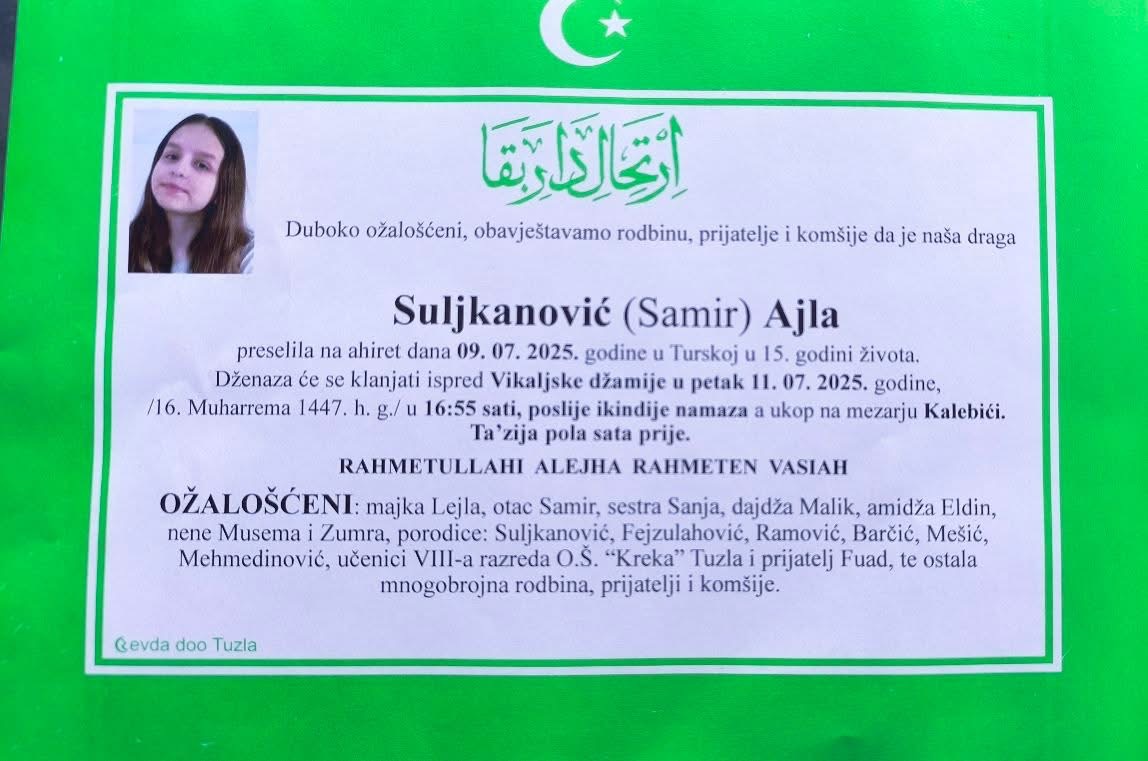 Preminula Ajla Suljkanović (13) iz Tuzle: Djevojčica čije je srce ujedinilo cijelu BiH