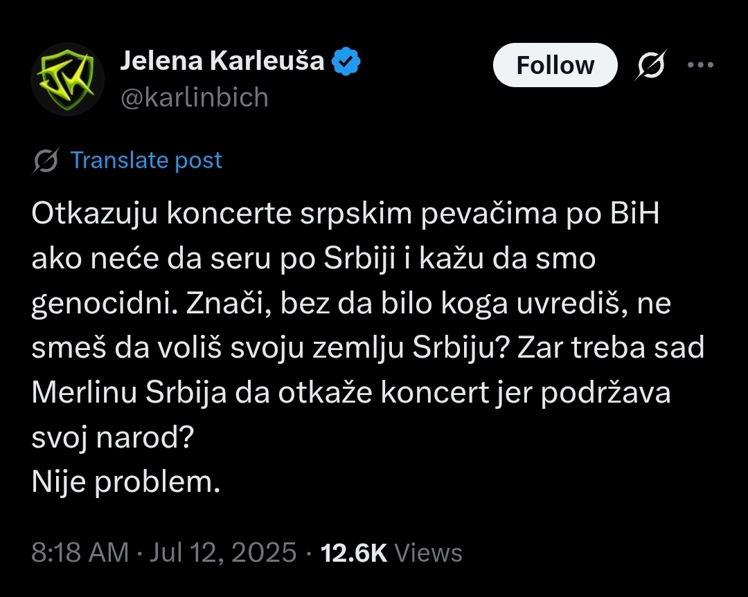 Karleuša nakon zabrane nastupa u BiH: “Zašto je meni otkazano, a Merlinu nije?”