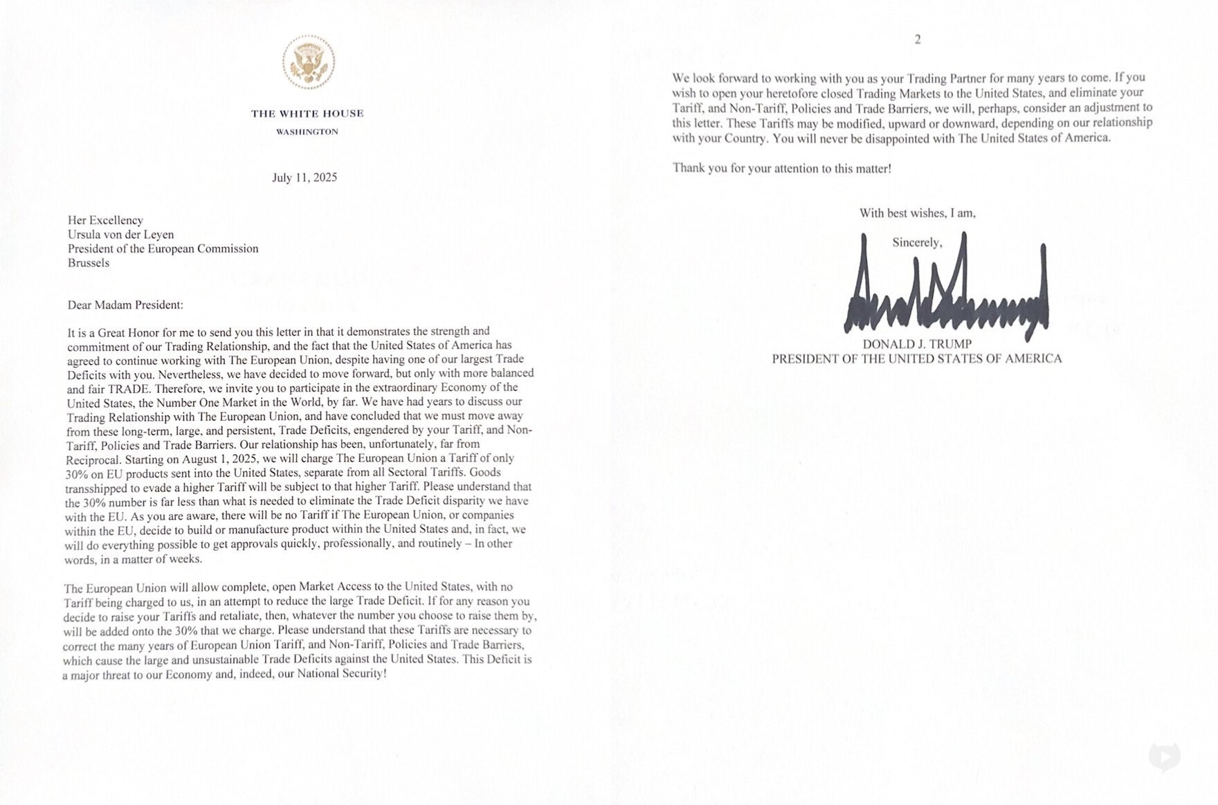 TRUMP UDARIO NA EVROPU: Od 1. augusta carine od 30%! Brisel u panici, Njemačka traži hitan dogovor
