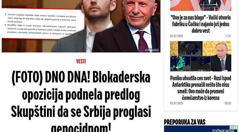 U Skupštini Srbije predložena rezolucija o genocidu u Srebrenici, burne reakcije režimskih medija