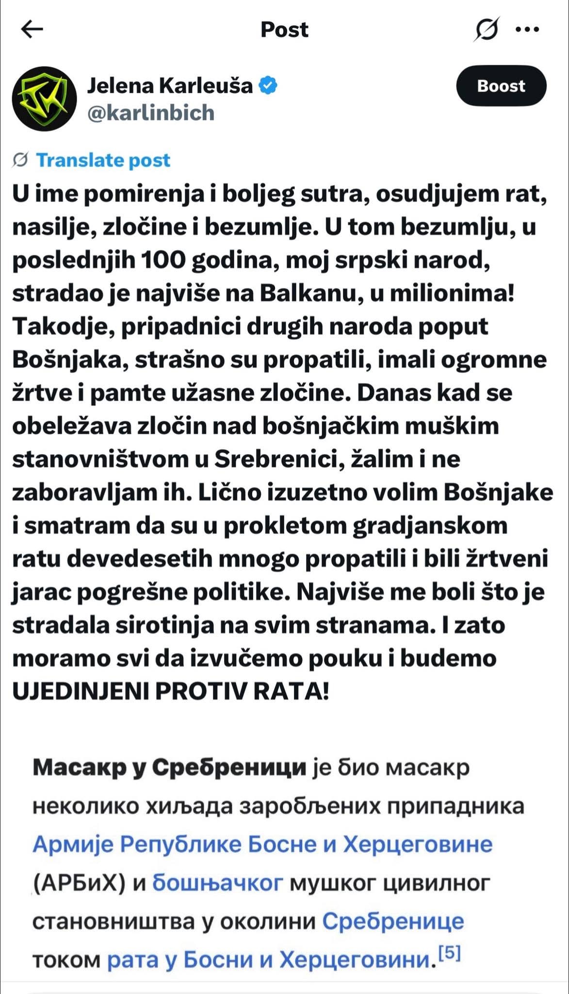 Karleuša pokušala ublažiti izjave o Srebrenici, ali i dalje ne priznaje genocid: “Žalim, ali…”