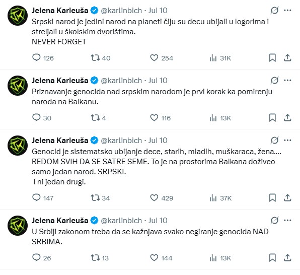 Jelena Karleuša jasno negira genocid u Srebrenici: "Na Balkanu je genocid doživio samo srpski narod"