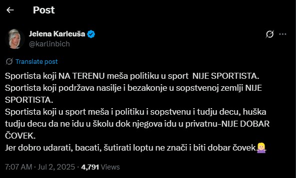 Karleuša udarila na Đokovića: “Nije sportista, nije ni dobar čovjek!”