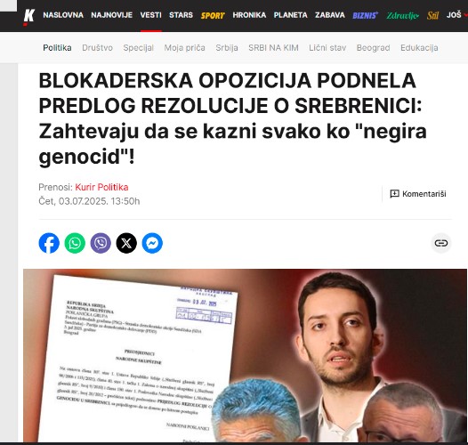 U Skupštini Srbije predložena rezolucija o genocidu u Srebrenici, burne reakcije režimskih medija