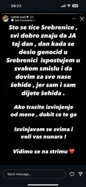 Nuni se izvinio zbog odgovora IShowSpeedu o Srebrenici: “Ako tražite izvinjenje, dobit ćete ga”