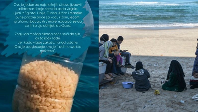 U nadi da stignu do Gaze: Egipćanin baca plastične boce pune hrane u more