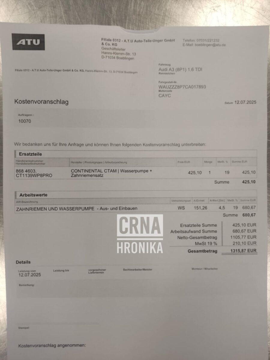 Ogromna razlika u cijeni servisa: U Njemačkoj 2.575 KM, u BiH samo 497 KM za isti zahvat na vozilu