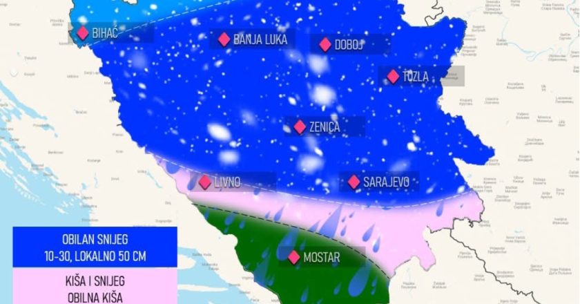 Gdje će u BiH padati najviše? Objavljena prognoza